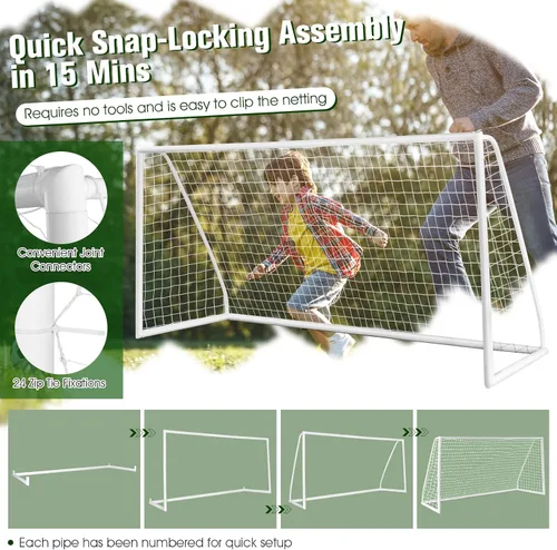 Miniatura 4 de Goplus Portería de fútbol, red de fútbol de 12 x 6 pies/8 x 6 pies / 6 x 4 pies con marco UPVC fuerte, instalación rápida, red de alta resistencia