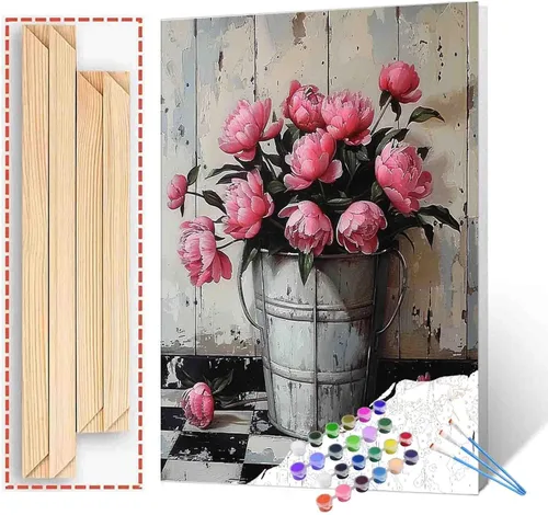Miniatura 33 de Tucocoo Kit de pintura de lavanda por números con pinceles y pigmento acrílico sobre lienzo para adultos, diseño rústico de ventanas, arte floral