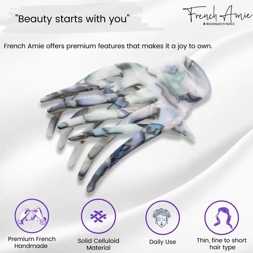 Miniatura 2 de French Amie Bear Paw Aqua Marble Pequeño 2 ¾" Celuloide hecho a mano para salón de belleza, diapositiva lateral, mandíbula de yoga