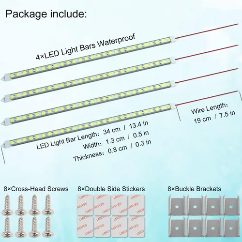 Miniatura 2 de Barra de luz LED impermeable de 12V, tira de luz LED de 12V 54 LEDs 7000K color blanco luz LED interior para gabinete en remolque cerrado DIY
