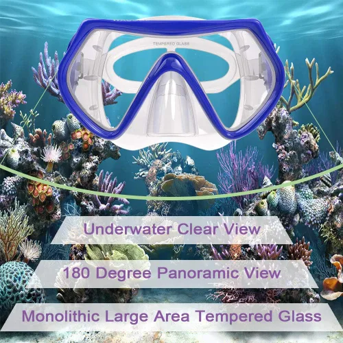 Miniatura 3 de WACOOL Paquete de snorkel para adultos, máscara de buceo de vidrio recubierto antivaho con pieza de boca de silicona, válvula de purga y protector