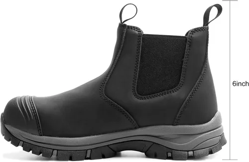 Miniatura 3 de Botas de trabajo Chelsea con punta de acero para hombre, botas de seguridad certificadas ASTM F2413-18, botas de construcción de cuero impermeables