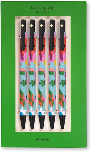 Miniatura 7 de Kate Spade New York Juego de 5 bolígrafos de tinta negra, bonitos bolígrafos de plástico con puntos y rayas