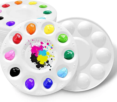 Hulameda - 28 paletas de bandeja de pintura de plástico para niños para poner cupcakes y pintura artística 28 piezas