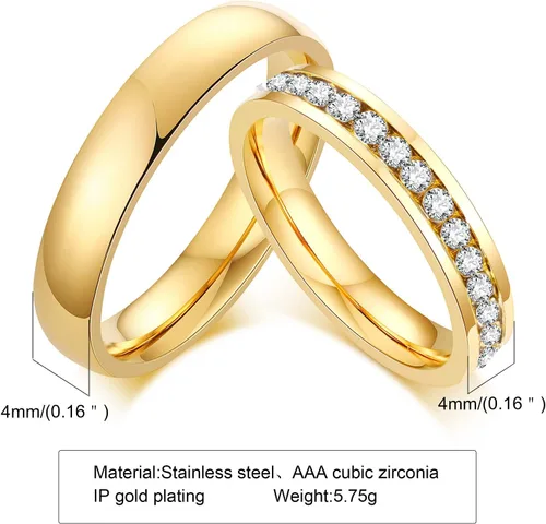 Miniatura 2 de Anillos de compromiso personalizados a juego para parejas, juego de anillos de boda de acero inoxidable dorado para él y ella, anillos de pareja
