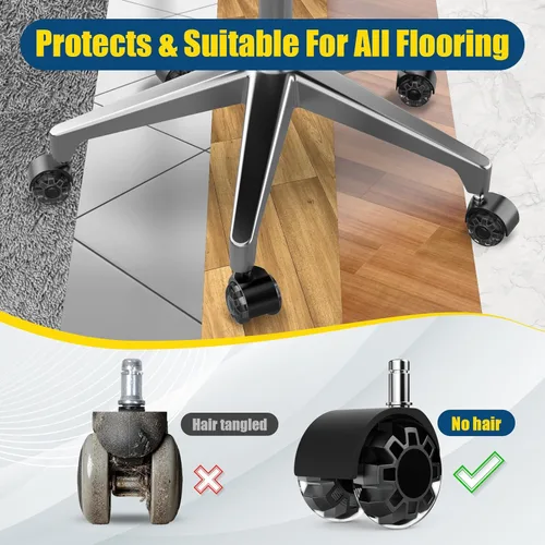 Miniatura 5 de Ruedas para sillas de oficina, protección para suelos de madera dura y alfombras, ruedas silenciosas resistentes para sillas de computadora