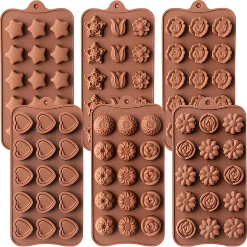 Miniatura 8 de WARM TIME Juego de 6 moldes de silicona para chocolate, moldes antiadherentes de grado alimenticio, moldes de cocina para chocolate, dulces