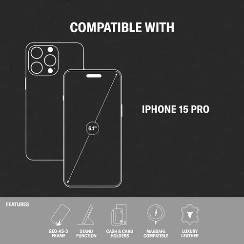 Miniatura 2 de TORRO Funda de cuero prémium compatible con iPhone 15 Pro de 6.1 pulgadas, funda de piel auténtica tipo cartera con función atril y ranuras