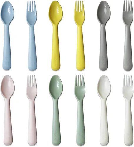 cubiertos para niños cucharas y tenedores utensilios para niños pequeños plásticos reutilizables juego de cubiertos para bebés vajilla para la Dulce