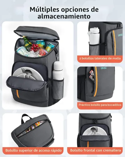 Miniatura 6 de TOURIT - Mochila de hielera térmica ligera a prueba de fugas para 30 latas, para hombres y mujeres gris (01-GREY)