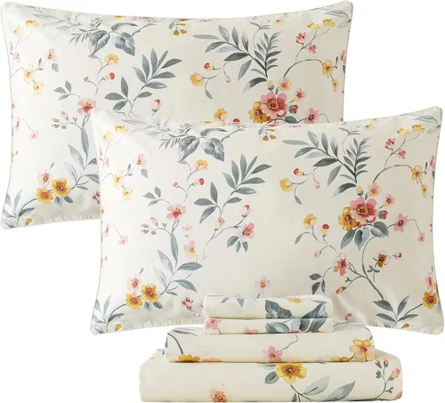 Miniatura 46 de FADFAY Juego de sábanas de rosas blancas, ropa de cama vintage floral de rosas, ropa de cama estilo rústico, 100% algodón egipcio percal, 800 hilos