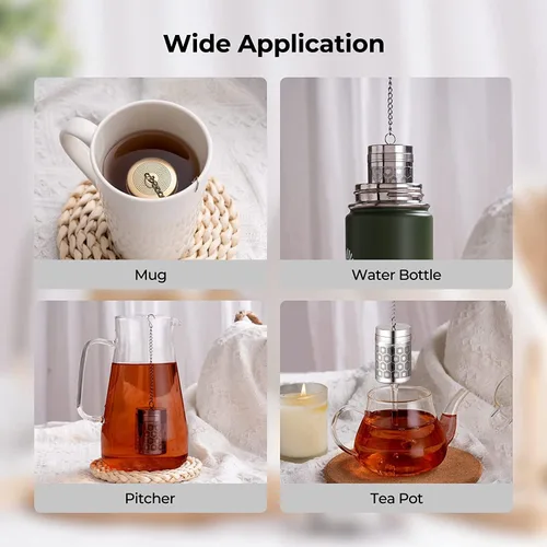 Miniatura 6 de Paquete de 2 coladores de té Reinmoson para té suelto, infusor de té de malla extrafina, acero inoxidable 304 y tapa roscada delgada actualizada, té