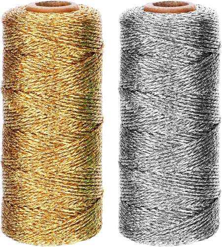 Miniatura 9 de Pangda 2 Rollos 200 Metros Cordel de Navidad Metálico para Panaderos, Cordel Decorativo para Envolver Regalos, Cordel para Manualidades, Cordel