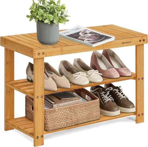 Miniatura 18 de SONGMICS Estante para Zapatos con Banco, Organizador de Almacenamiento de Zapatos de Bambú de 3 Niveles, Banco de Entrada, Soporta hasta 286 lb