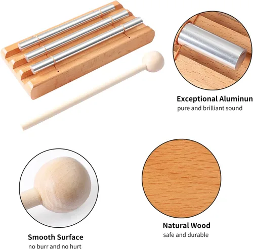 Miniatura 2 de Campanillas de energía de percusión campanas de mano: trío de 3 tonos timbre instrumento musical con mazo para yoga, meditación, sanación de sonido