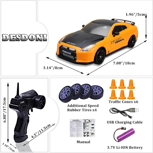 Miniatura 6 de Coche de Control Remoto RC Drift Car 2.4GHz Escala 1:24 4WD de Alta Velocidad Coches RC Vehículo con Luces LED Baterías y Neumáticos de Deriva