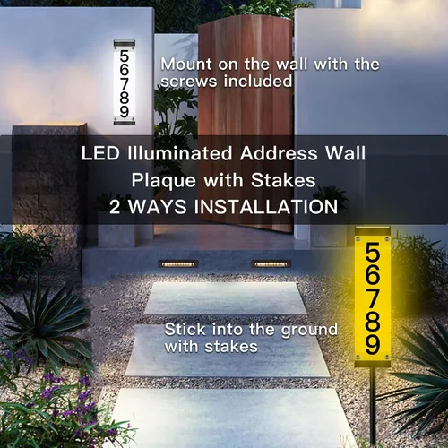 Miniatura 3 de Números solares de casa para exteriores, letrero de dirección solar iluminado placa números de dirección para casas, impermeable, LED, alimentado