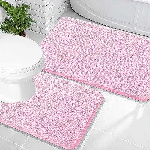 Miniatura 180 de OLANLY Juego de alfombras de baño de 2 piezas, alfombras de baño de chenilla suave y absorbente y alfombra de contorno en forma de U para inodoro