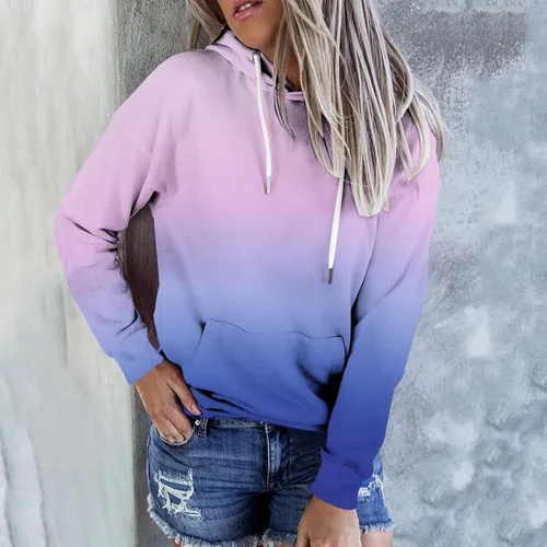 Miniatura 2 de Womens Pullover Hoodie Sweatshirts Casual Tie Dye Tunic Shirts Long Sleeve Drawstring Pullover Tops With Pocket