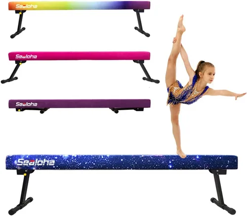 Miniatura 12 de Viga de equilibrio ultrasimple ajustable y plegable de 6 pies, equipo de gimnasia de suela sintética de piso alto y bajo, sin necesidad de Asterismo