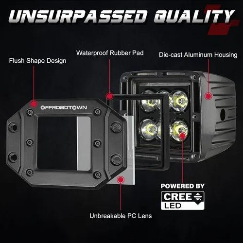 Miniatura 3 de Cápsulas LED de montaje empotrado, OFFROADTOWN de 5" y 12,000 lm, luz LED CREE para conducción, luz de respaldo y reversa, barra de luz empotrada