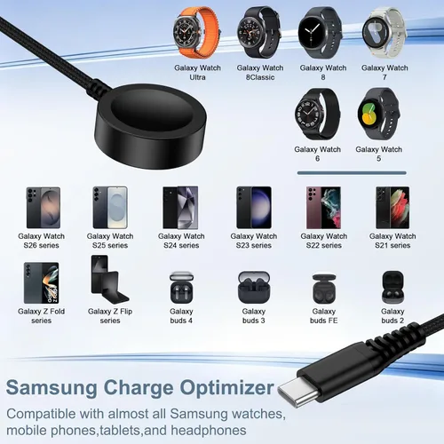 Miniatura 7 de Magnetic Samsung Fast Charger Cord for Galaxy Watch 8 Classic/8/7/Ultra/6/6/5 Pro/5/4/3/FE/2/ 2in1 USB A & USB C Fast Charging Cord 6FT for Samsung