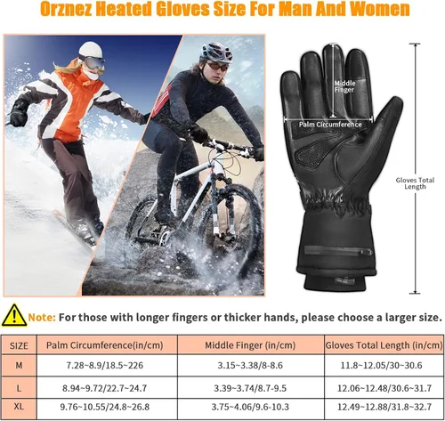 Miniatura 6 de Orznez Guantes calefactables, guantes de invierno para hombres y mujeres con 2 baterías de 2600 mAh, guantes térmicos impermeables para clima frío