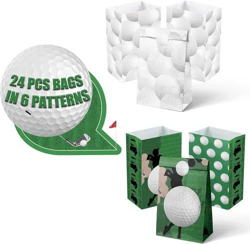 Miniatura 5 de Bolsas de regalo para fiesta de golf Outego – 24 piezas de bolsas de regalo de golf con 5 diseños, bolsas de papel para golosinas para decoraciones