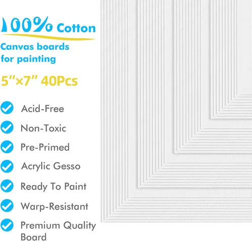 Miniatura 2 de GOTIDEAL Lienzos a granel para pintura, 5 x 7 pulgadas, paquete económico de 40 unidades, tableros de lienzo blanco imprimado con gesso – 100%