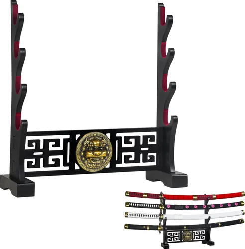 Miniatura 8 de Soporte para espada Logest - 4 opciones de niveles disponibles - Elaborado con madera, soporte para katana - Acabado en negro con cabeza de león