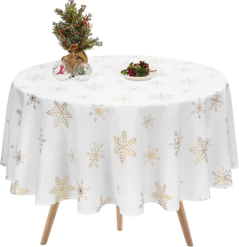 Miniatura 11 de Mantel de Navidad, mantel de copo de nieve gris y blanco, mantel impermeable de Navidad gris para comedor, cocina, vacaciones de invierno, funda