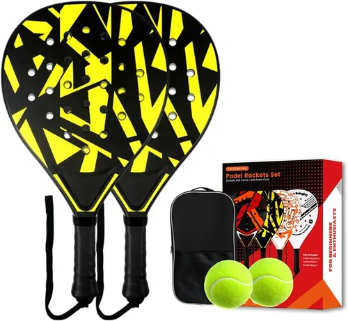 Padel Racket Set of 2 - ABS Surface & EVA Foam Core, Beach Paddle Tennis Racquets for Adults, Including 2 Balls & Carry Bag - Outdoor, Sand, Amarillo