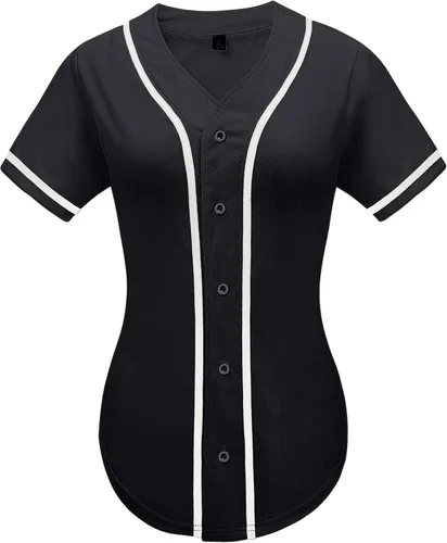 babyhealthy Camiseta de béisbol para mujer, con botones, lisas, hip hop, softbol, deportiva, camiseta deportiva