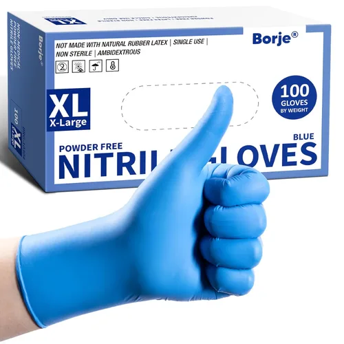 Miniatura 22 de Guantes de nitrilo Borje grandes, 100 guantes desechables, negros, sin látex y sin polvo, para examen médico, aptos para alimentos, limpieza, cocina
