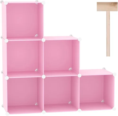 C&AHOME Organizador de almacenamiento de cubos, unidades de estantes de 6 cubos, gabinete de clóset, estantería modular de plástico para armar, Rosa
