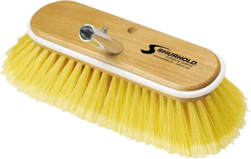 Shurhold Classic 10” Stiff Bristle Deck Brush – Boat Cleaning Brush with Wood Block, Rubber Bumper & Polypropylene Bristles