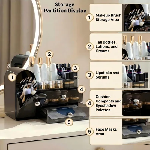 Miniatura 3 de Organizador de maquillaje para tocador con soporte de cepillo cubierto, organizadores de baño con cajón, organizador de cuidado de la piel
