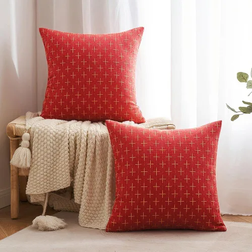 Miniatura 173 de MIULEE - Juego de 2 fundas de almohada decorativas de lino de arpillera navideñas, modernas, estilo campestre, rústicas, tejidas, con textura