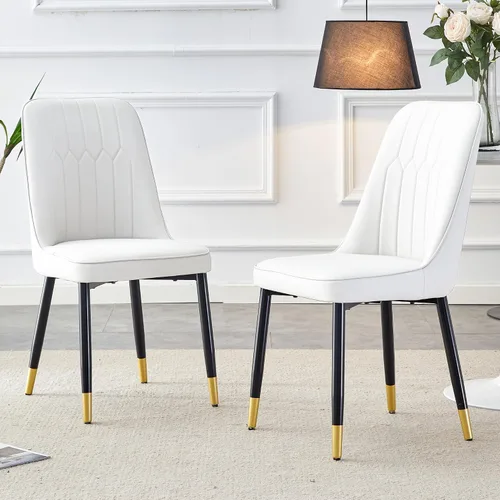Miniatura 7 de Juego de 2 sillas de comedor, sillas de comedor modernas, equipadas con cojines de respaldo de cuero PU y patas de metal negro, adecuadas