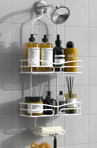 Miniatura 9 de DAOYA Over the Shower Head Caddy Pink - Organizador de ducha colgante con 3 soportes para jabón, organizador de baño de acero inoxidable