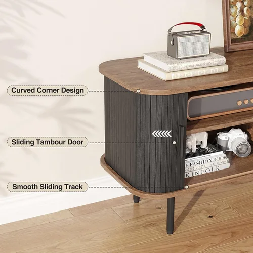Miniatura 5 de Soporte de TV moderno acanalado de 47" para televisores de hasta 60 pulgadas, centro de entretenimiento para juegos con puertas correderas