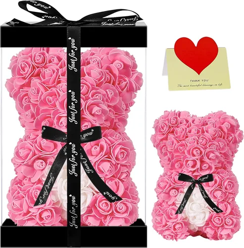 Miniatura 10 de Double Couple Regalo para mamá y mujer, bonito oso de rosas, adorable oso artificial, el mejor regalo para el día de San Valentín, día de la madre