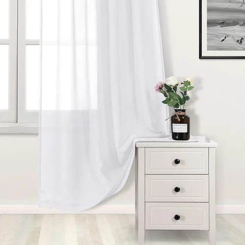 Miniatura 2 de DWCN - Cortinas de gasa transparente, estilo lino, con ojales, diseño de lino, para sala de estar, juego de 2 paneles Blanco