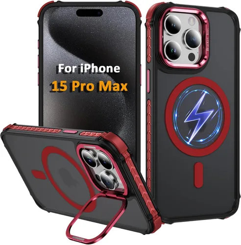 Miniatura 31 de i Phone 13 - Funda para iPhone 14, compatible con carga inalámbrica MagSafe, resistente, a prueba de golpes, soporte ajustable, color rojo mate