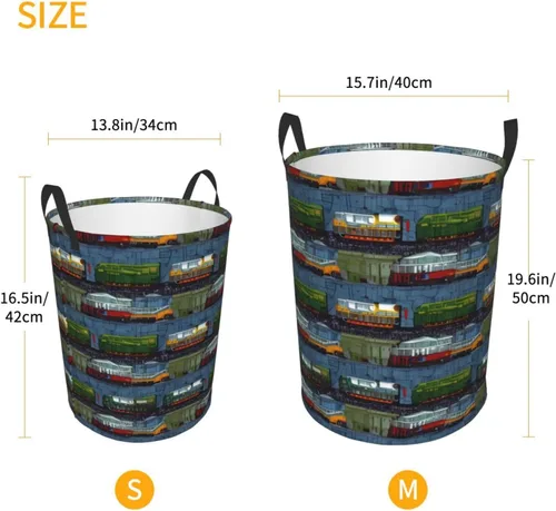 Miniatura 5 de Tren Coches Imprimir Cesto Circular Cesta Impermeable Almacenamiento Contenedor Organizador Cesta Lavandería Cesto Con Asas Para Ropa Juguetes