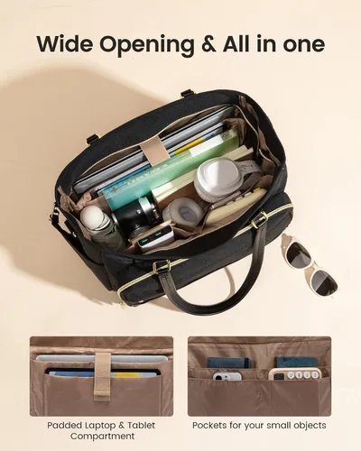 Miniatura 5 de LOVEVOOK Bolsa de mano para profesores, bolsa para laptop para mujer con portavasos grande y área de archivo de acordeón, bolsa de trabajo