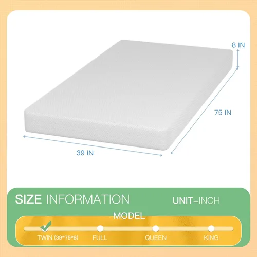 Miniatura 2 de PayLessHere Colchón de espuma viscoelástica, 8 in, infusión de té verde, gel refrescante, sin fibra de vidrio, certificado CertiPUR-US, transpirable
