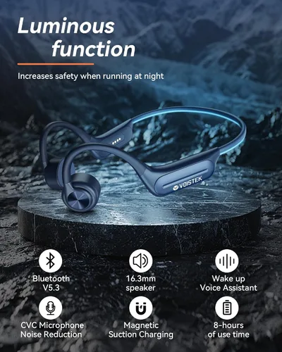 Miniatura 2 de Voistek Auriculares de conducción ósea inalámbricos Bluetooth, auriculares de conducción ósea ajustables con reproductor de MP3 de 32 GB e Azul