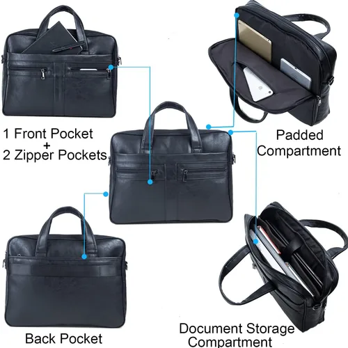 Miniatura 4 de seyfocnia Men's Leather Messenger Bag, Laptop Briefcase Business Satchel Computer