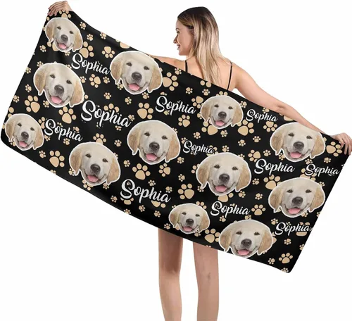 Miniatura 15 de MyPupSocks Toallas de playa personalizadas para niños y adultos, toalla de piscina con nombre y cara de perro, regalos personalizados con nombre